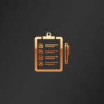 Metallic clipboard checklist and pen icon