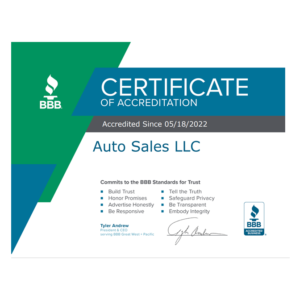 Auto Sales LLC has received accreditation from the Better Business Bureau (BBB)