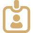 Gold ID badge with user silhouette