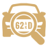 Gold car with magnifying glass showing 62AKD
